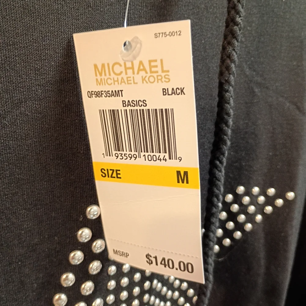 NWT MICHAEL KORS Black Studded Logo Hoodie Dress Size M Lounge Athleisure